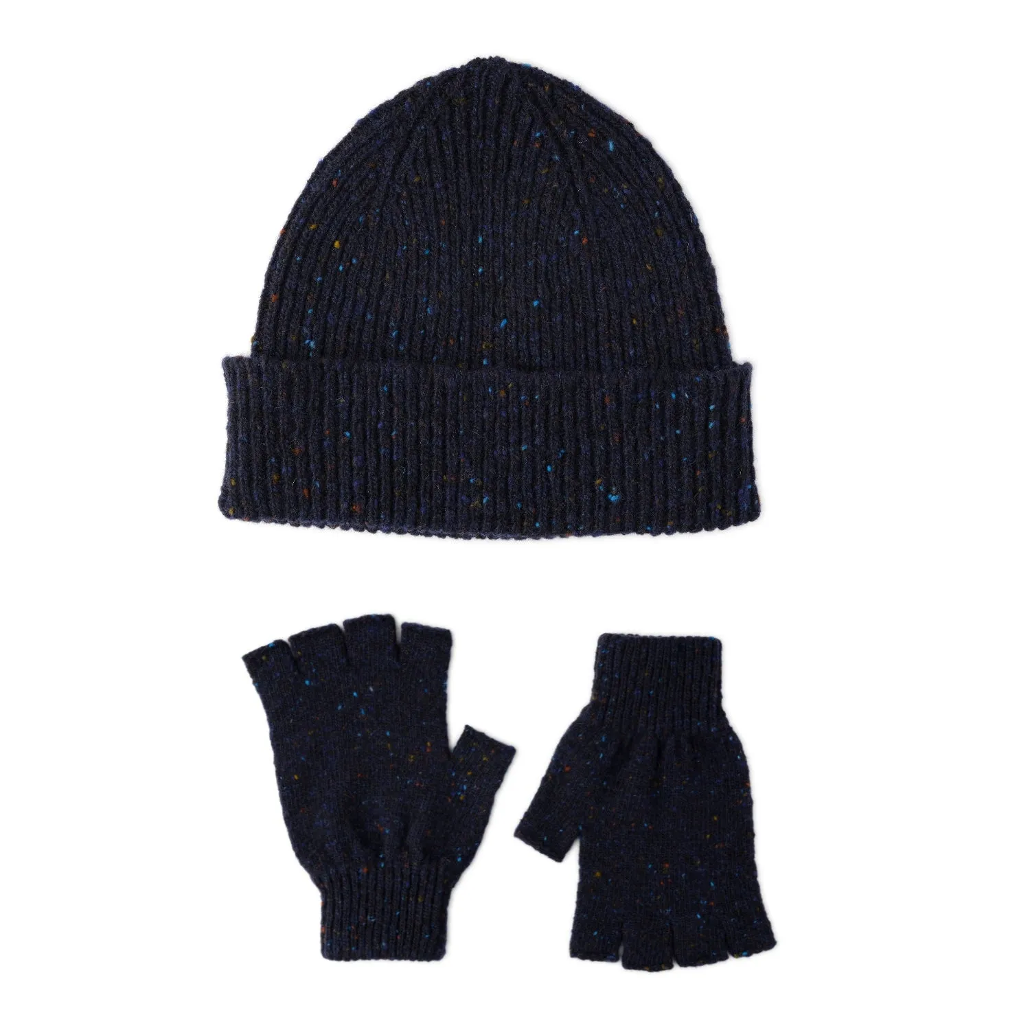 Mens Chunky Wool Beanie Hat and Gloves Set | Blue | Lomond Lambswool | Shin