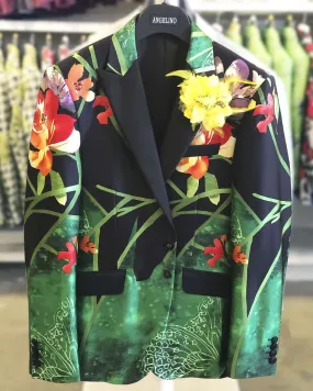 Men's Fashion Blazer, silk, flower Green 40L - Prom - Tuxedo - Blazer