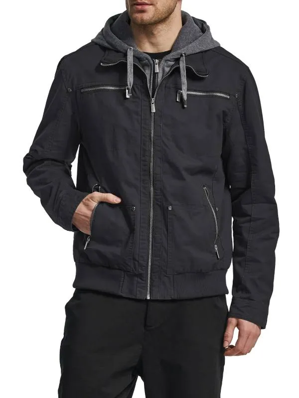 Men's Lightweight Cotton Jacket Military Jacket Casual Windbreaker with Removable Hood