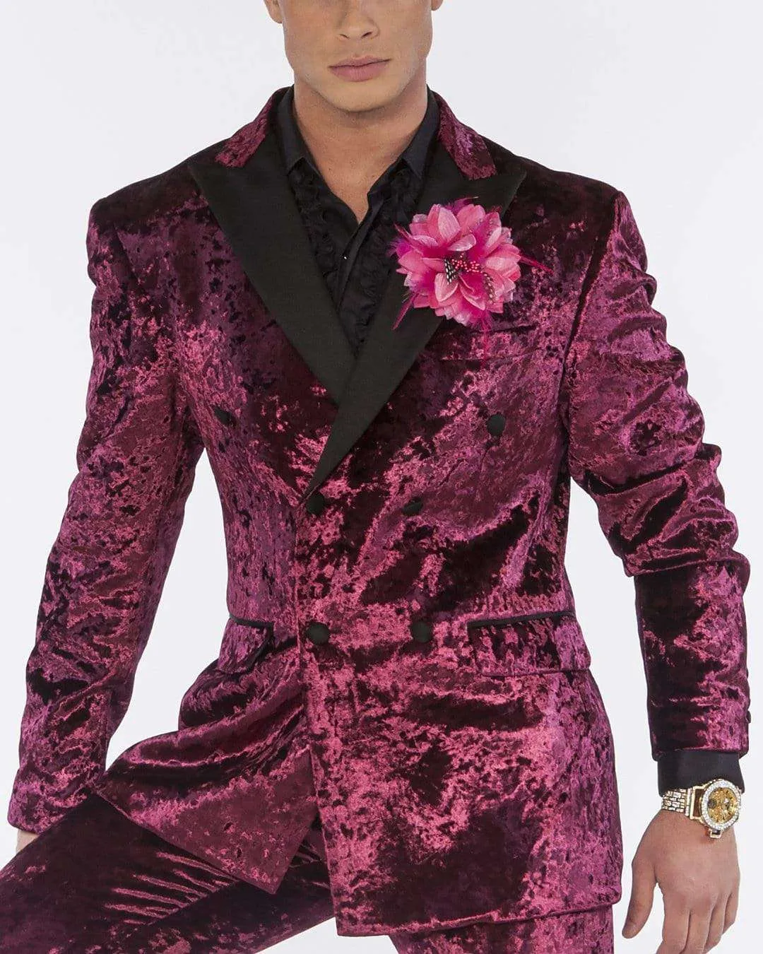 Men's Suits, Crushed Velvet Wine - Burgundy - Prom - Suits