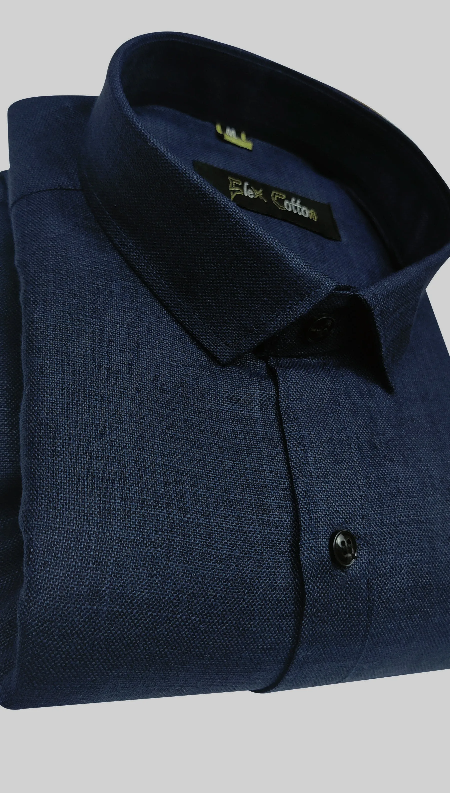 Navy Blue Color Blended Linen Shirt For Men's