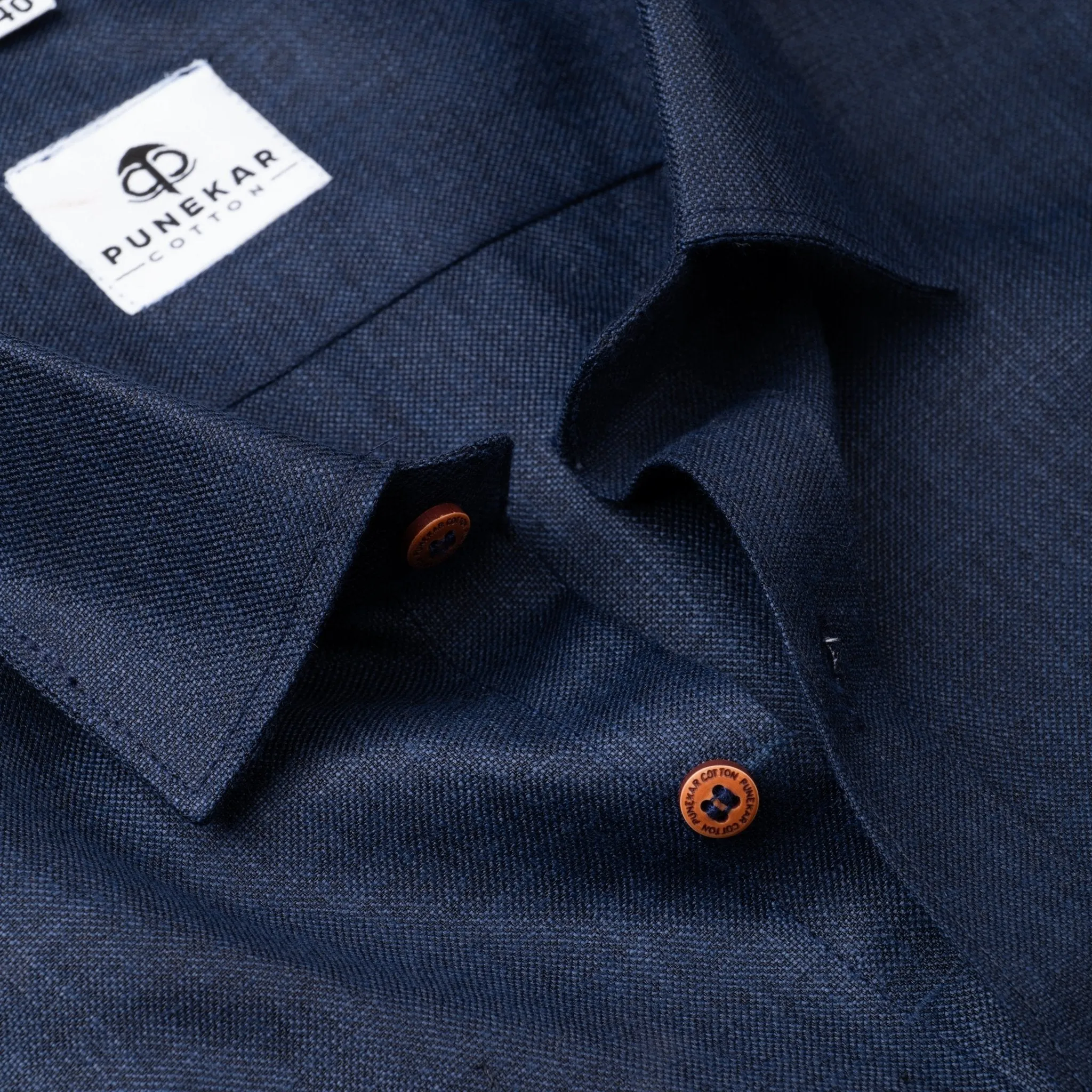 Navy Blue Color Blended Linen Shirt For Men's