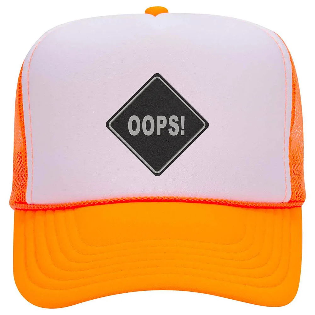 Oops Leatherette Neon 5 Panel High Crown Foam Mesh Back Trucker Hat - For Men and Women