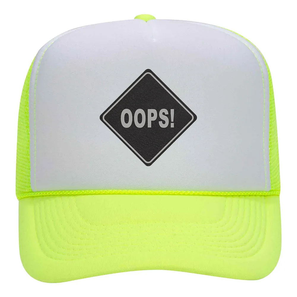 Oops Leatherette Neon 5 Panel High Crown Foam Mesh Back Trucker Hat - For Men and Women