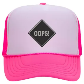 Oops Leatherette Neon 5 Panel High Crown Foam Mesh Back Trucker Hat - For Men and Women