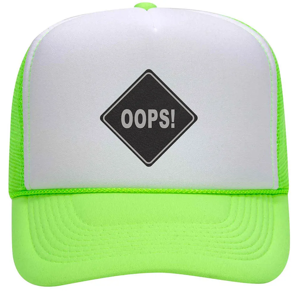 Oops Leatherette Neon 5 Panel High Crown Foam Mesh Back Trucker Hat - For Men and Women