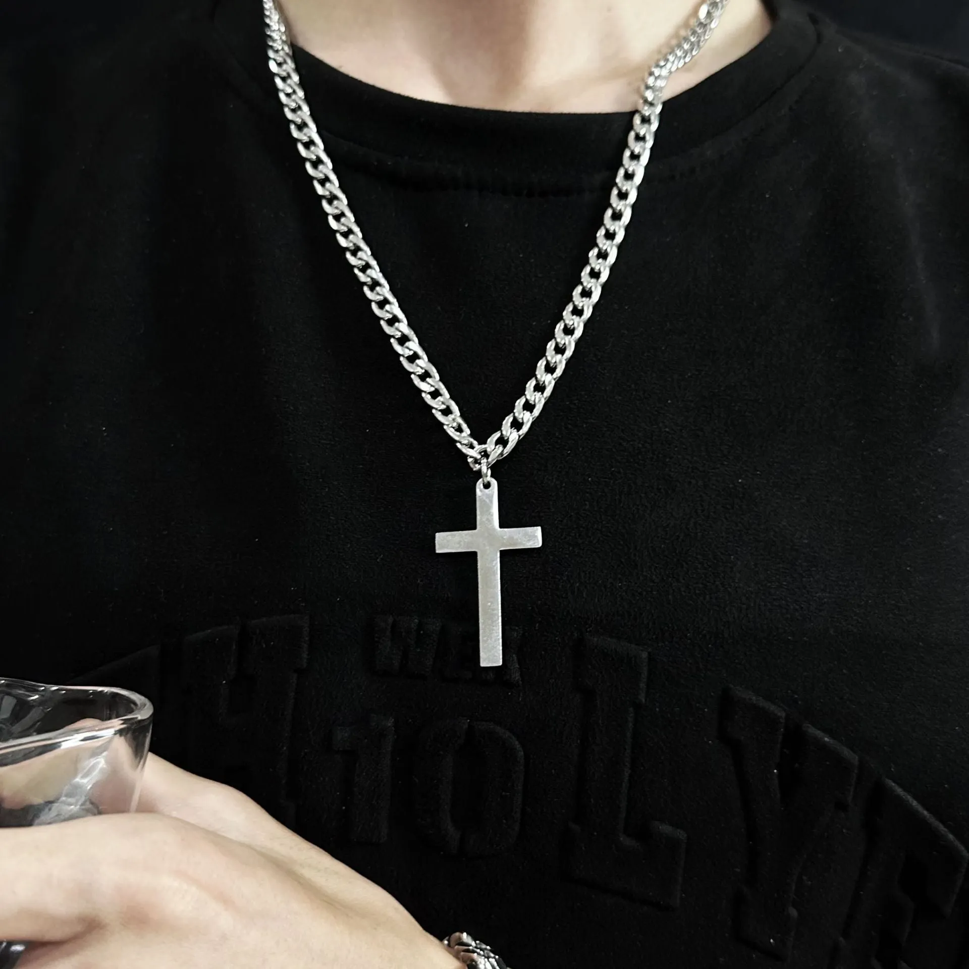 Personalized Fashion Simple Cross Pendant With Card And Gift Box Men's Necklace