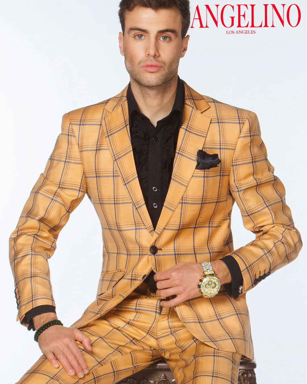 Plaid Suit-New Plaid Gold - Fashion - suits - Men