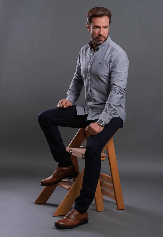 Plain long sleeve shirt-Dark Grey