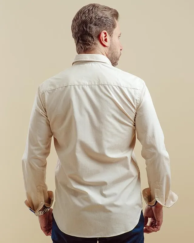 Plain long sleeve shirt with an extra detailing - Beige