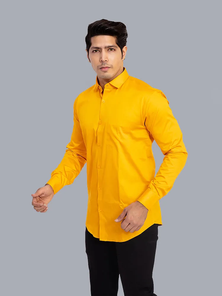 Plain Shirts for Men - Yellow Solid Giza Formal Men Shirt