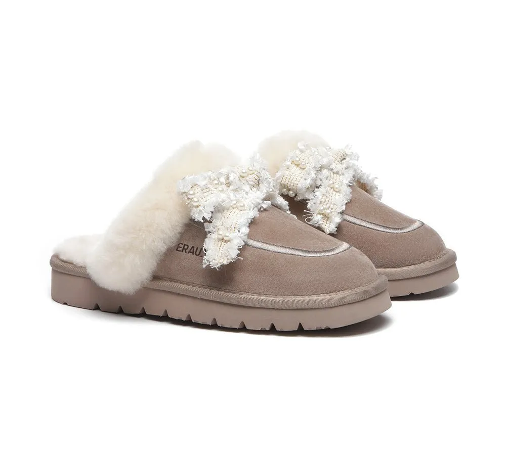 Premium Sheepskin Bow Slipper Women Barbra