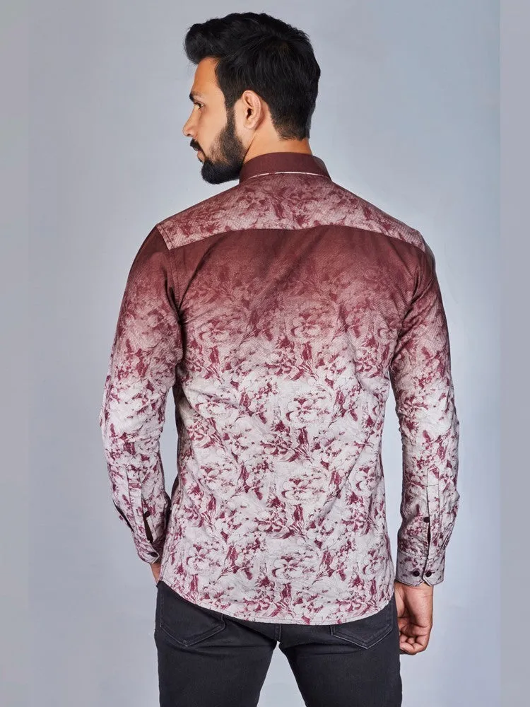 Printed Shirts for Men - Men Printed Spread Cotton Shirt Mahroon