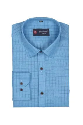 Punekar Cotton Light Blue Color Check Criss Cross Woven Cotton Shirt for Men's.