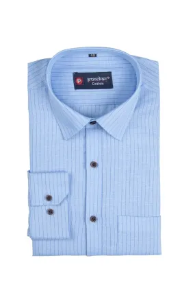 Punekar Cotton Light Blue Color Lining Criss Cross Woven Cotton Shirt for Men's.