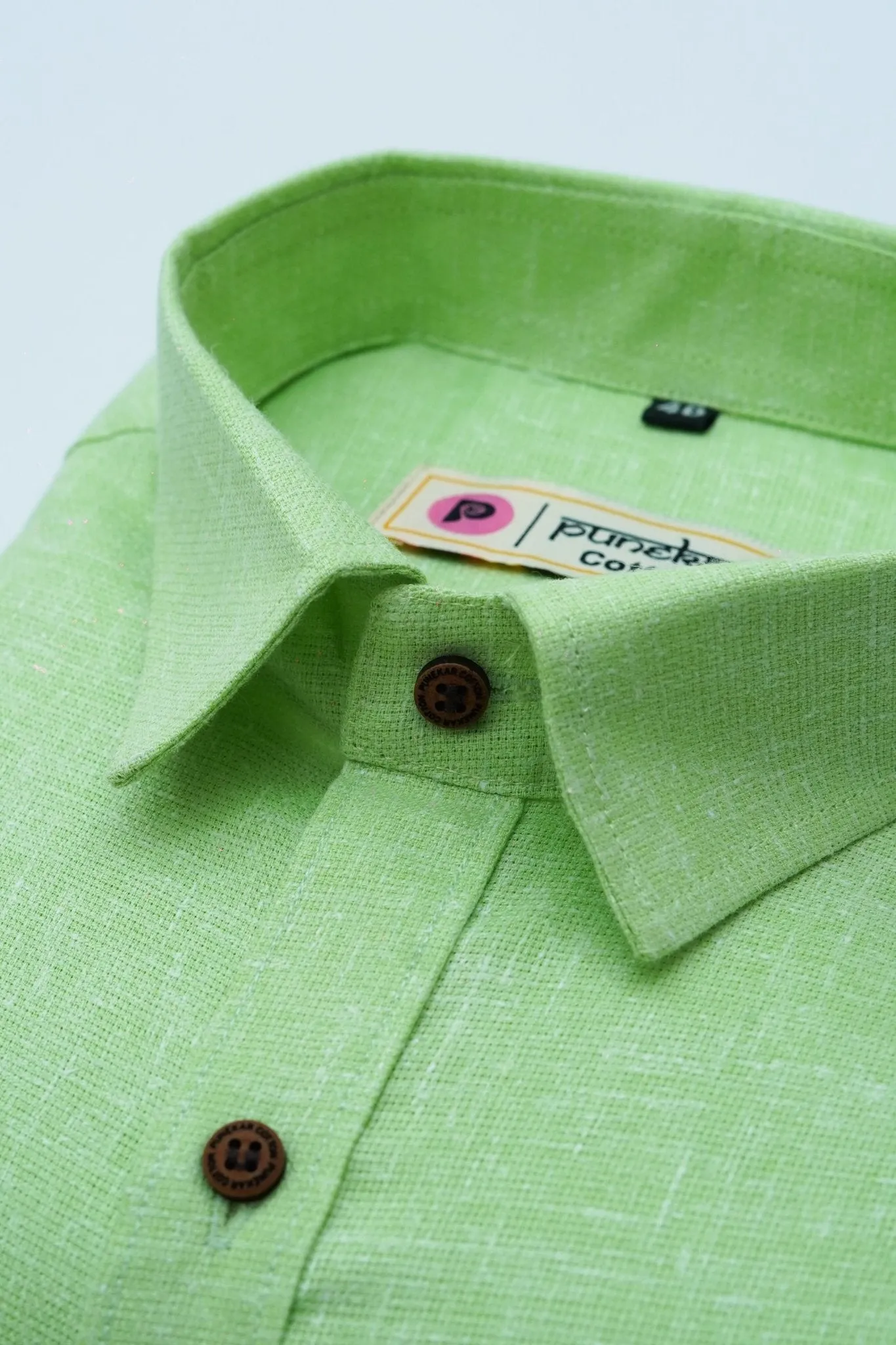 Punekar Cotton Light Greenish Color Cotton Linen Formal Shirt for Men's.