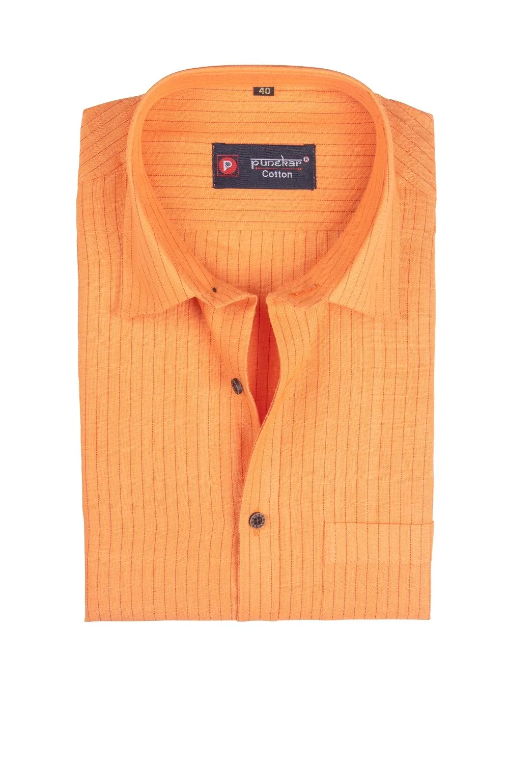 Punekar Cotton Light Orange Color Lining Criss Cross Woven Cotton Shirt for Men's.