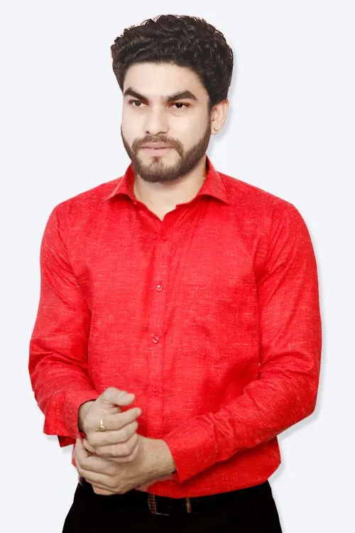 Punekar Cotton Men's Formal Handmade Red Color Shirt for Men's.