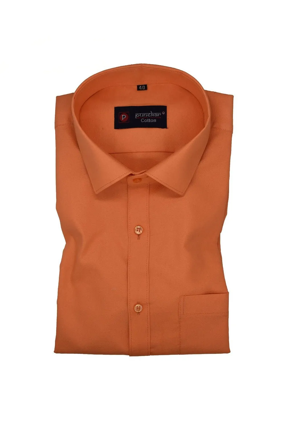 Punekar Cotton Orange Color Rich Cotton Formal Shirt For Men's