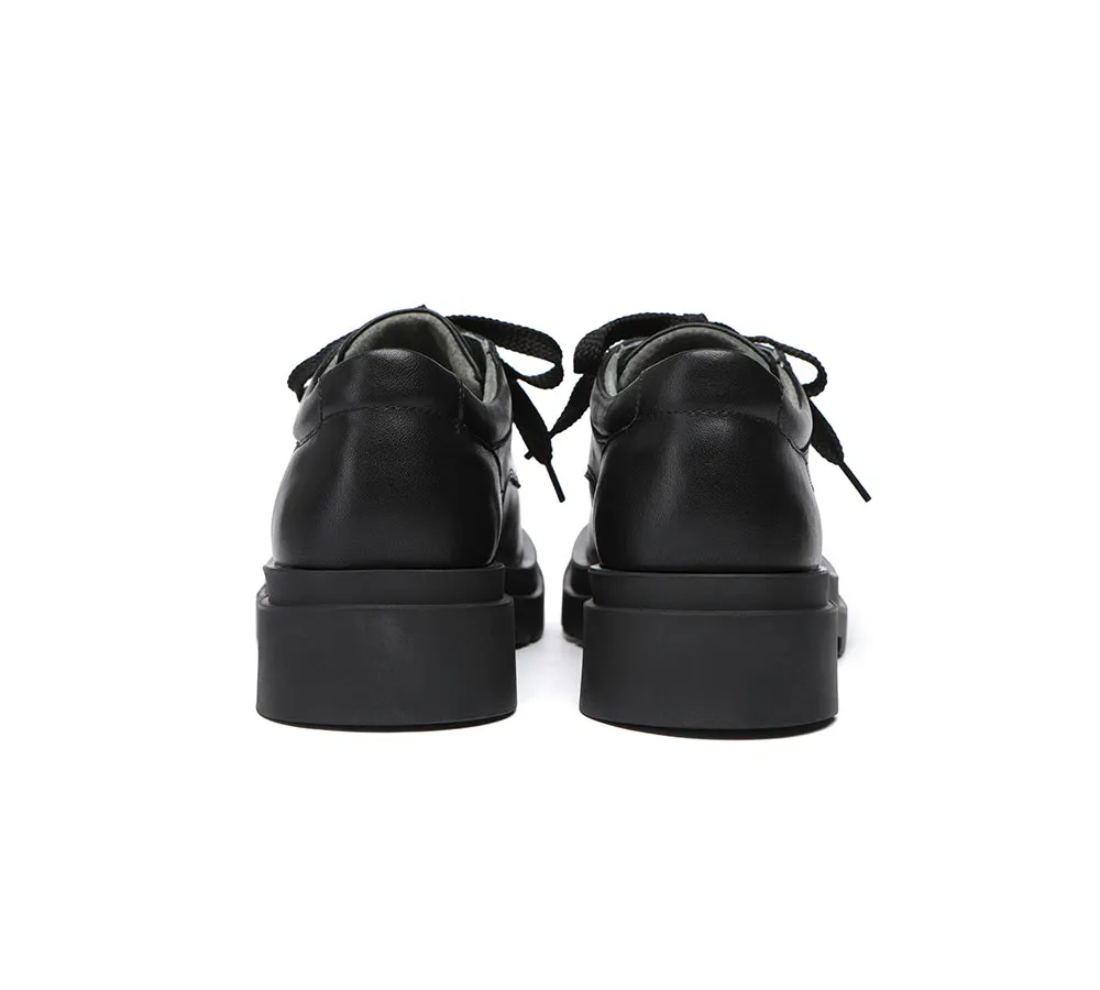 Senior  School Shoes Black Leather Lace Up Large Size Shoes