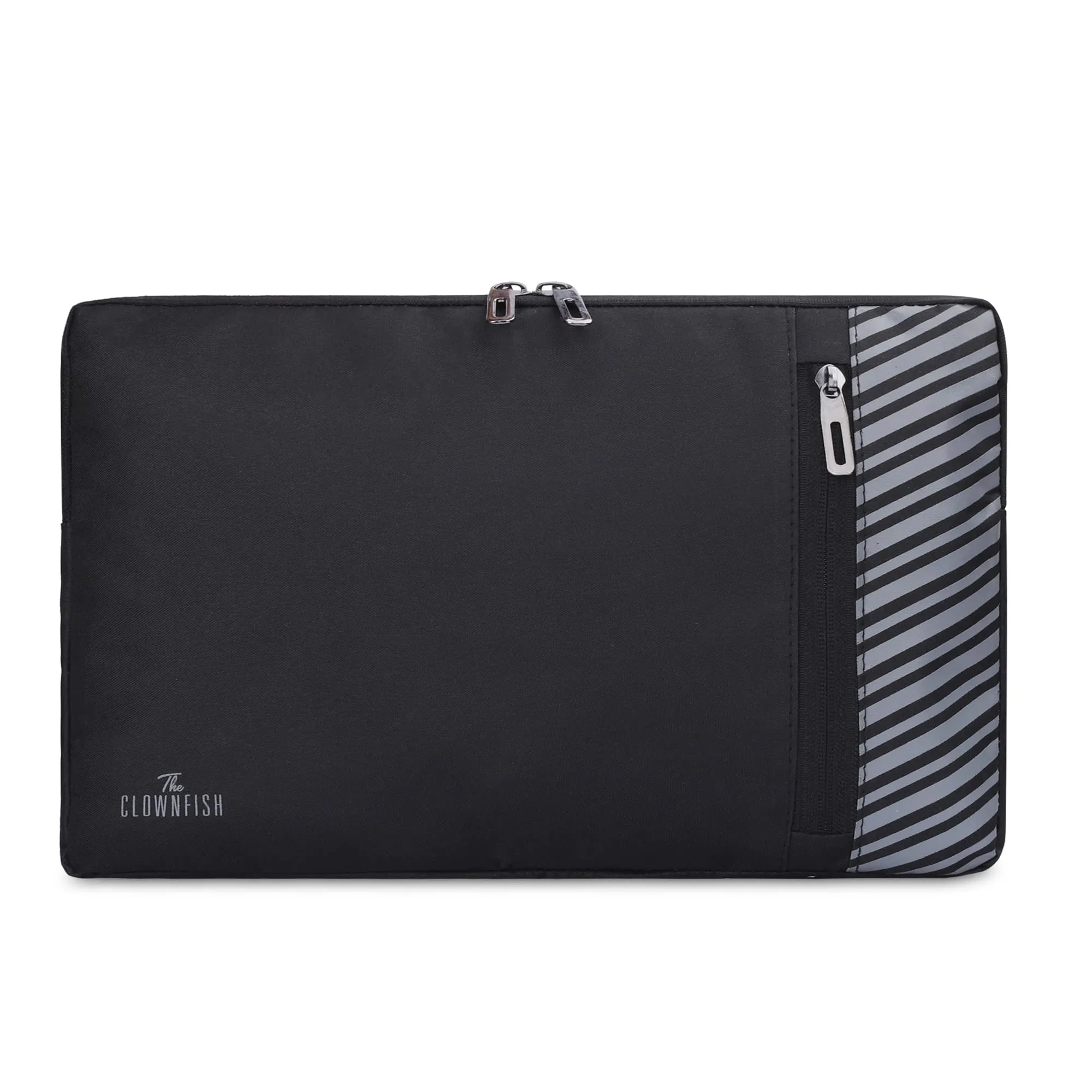 The Clownfish Combo of Algo Series Polyester 15.6 inch Laptop Sleeve & Scholar Series Multipurpose Polyester Travel Pouch Pencil Case Toiletry Bag (Black)