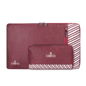 The Clownfish Combo of Algo Series Polyester 15.6 inch Laptop Sleeve & Scholar Series Multipurpose Polyester Travel Pouch Pencil Case Toiletry Bag (Maroon)