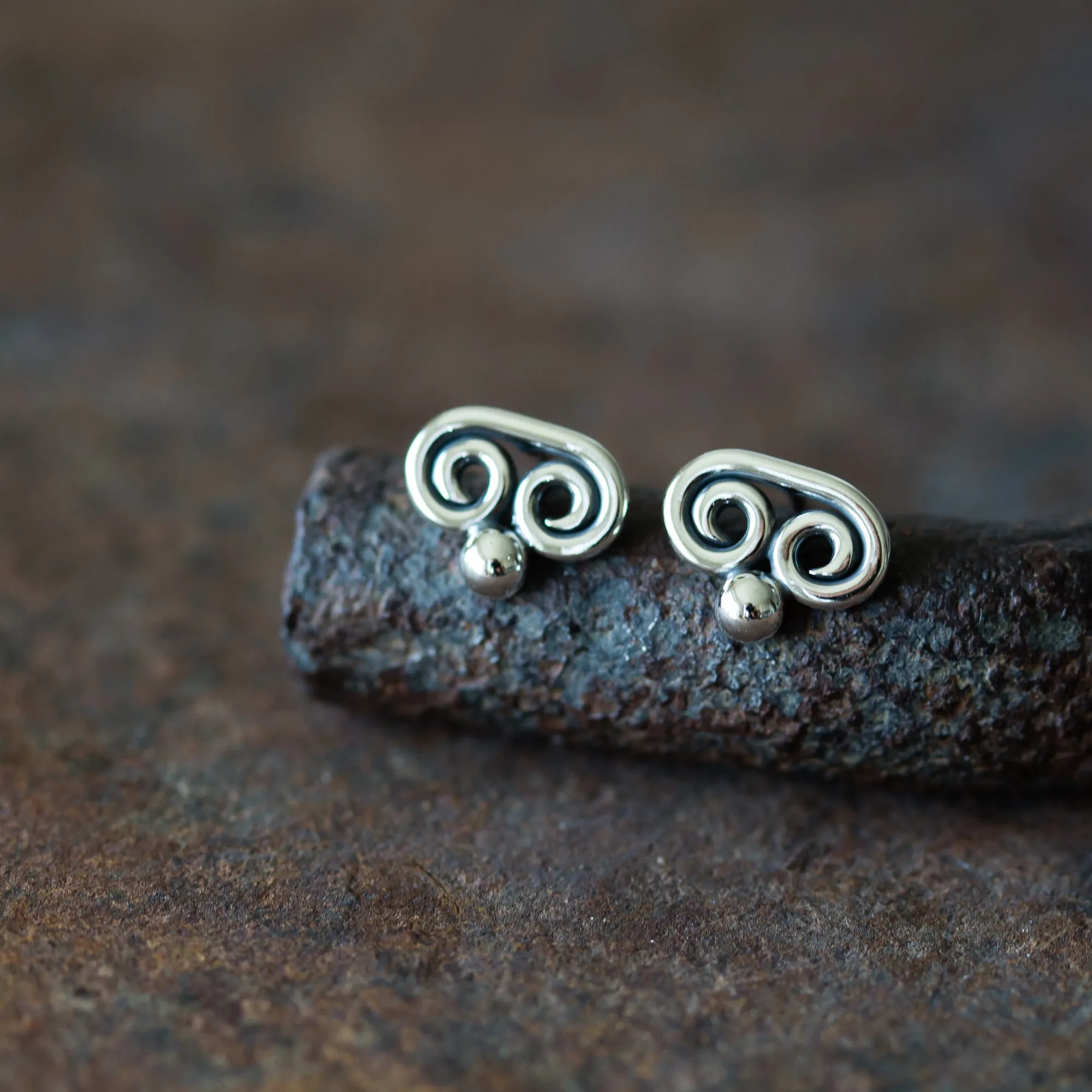 Tiny Double Spiral Stud Earrings, Sterling Silver