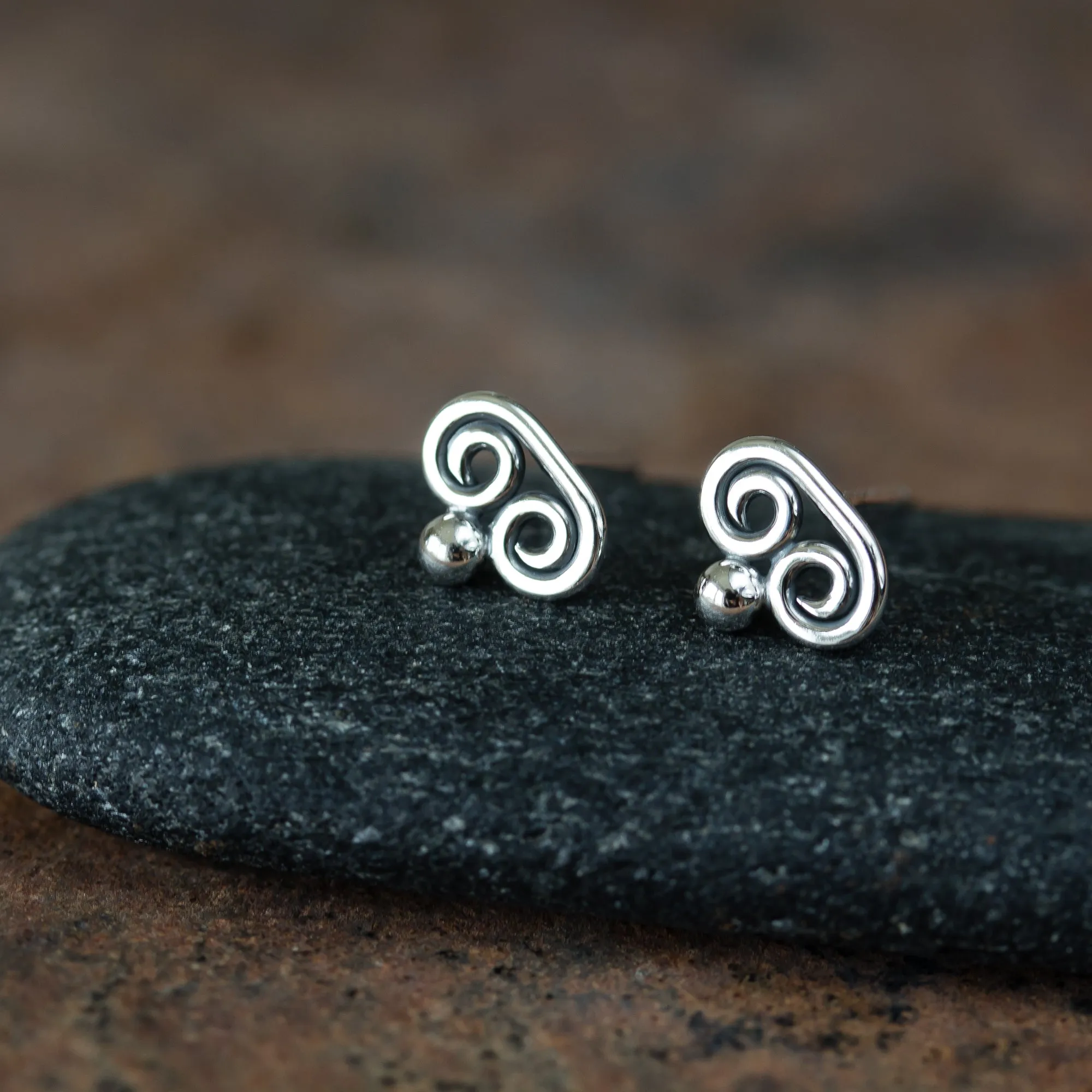 Tiny Double Spiral Stud Earrings, Sterling Silver