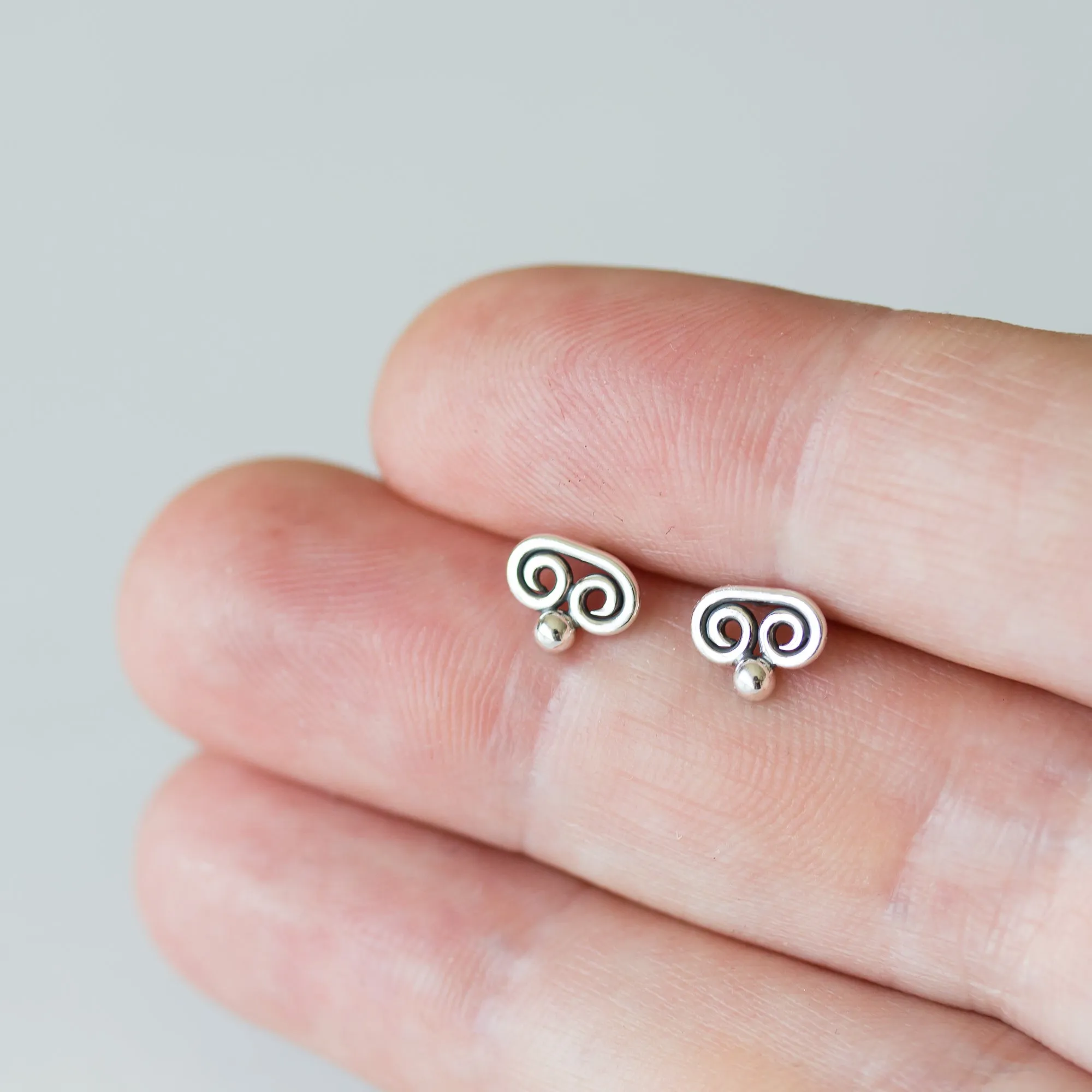 Tiny Double Spiral Stud Earrings, Sterling Silver