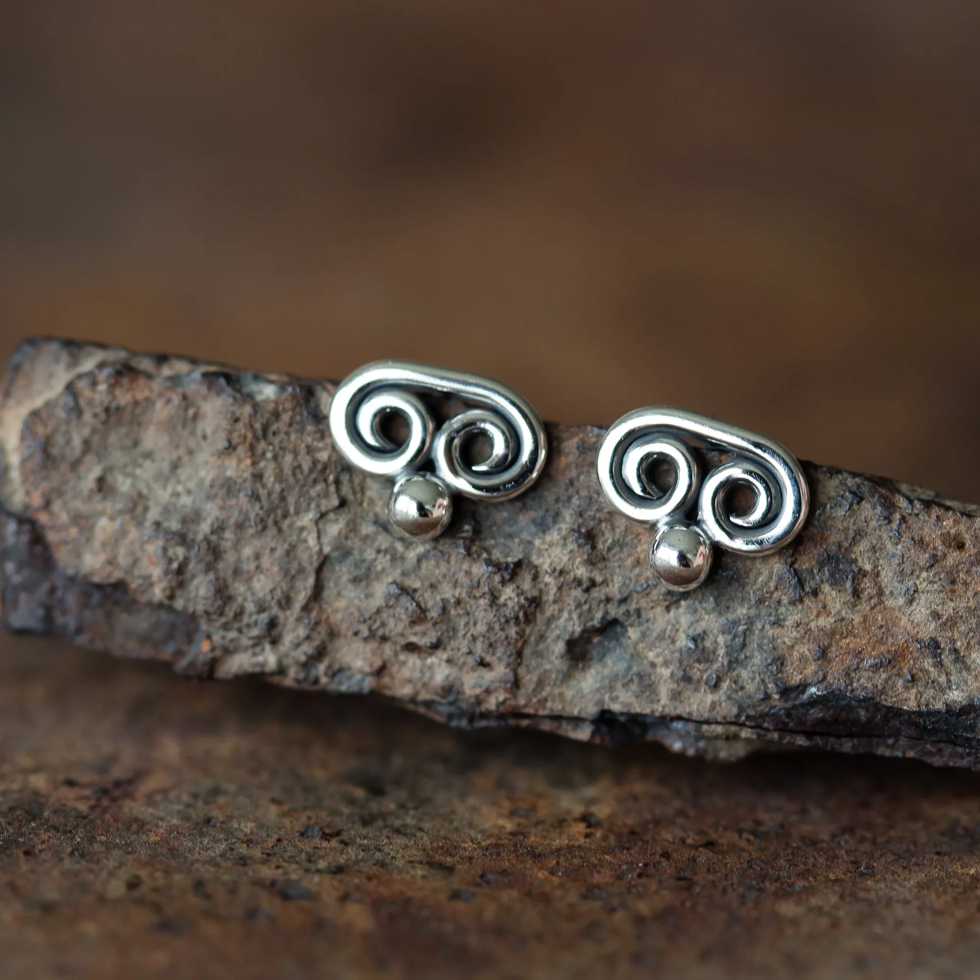 Tiny Double Spiral Stud Earrings, Sterling Silver