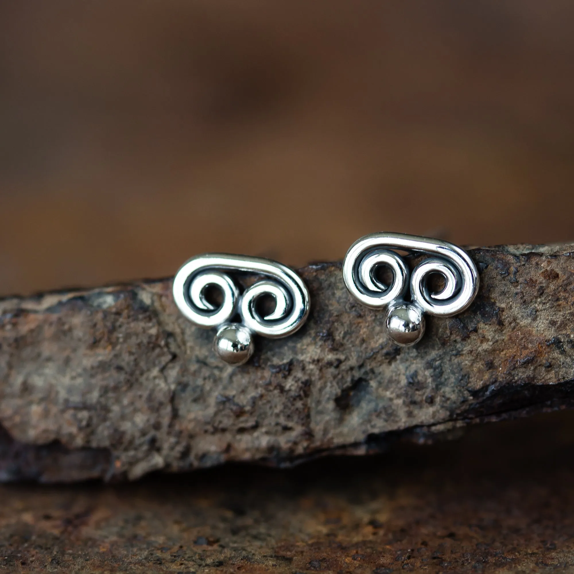 Tiny Double Spiral Stud Earrings, Sterling Silver