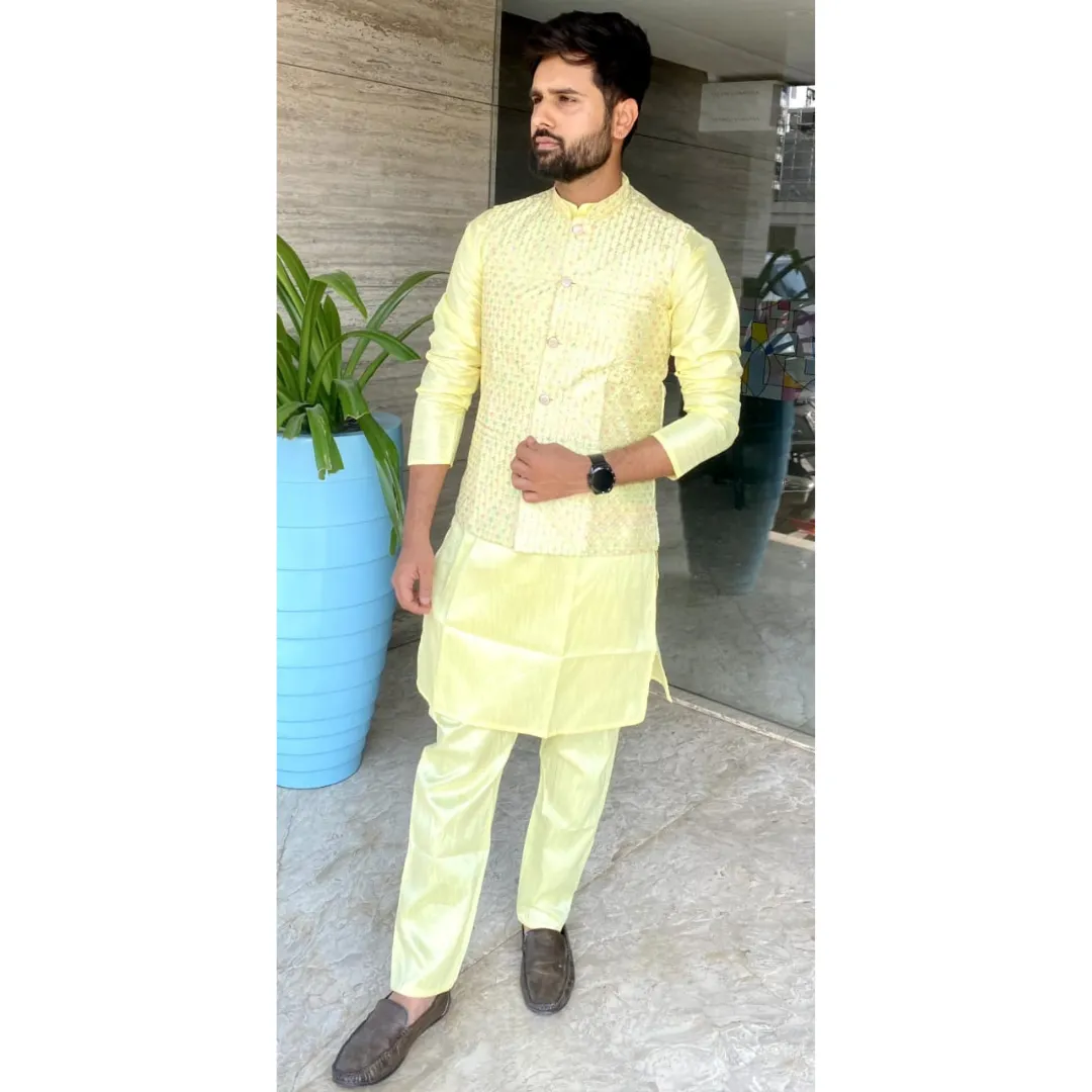 Traditional Party Wear Men Kurta Pajama with Jacket