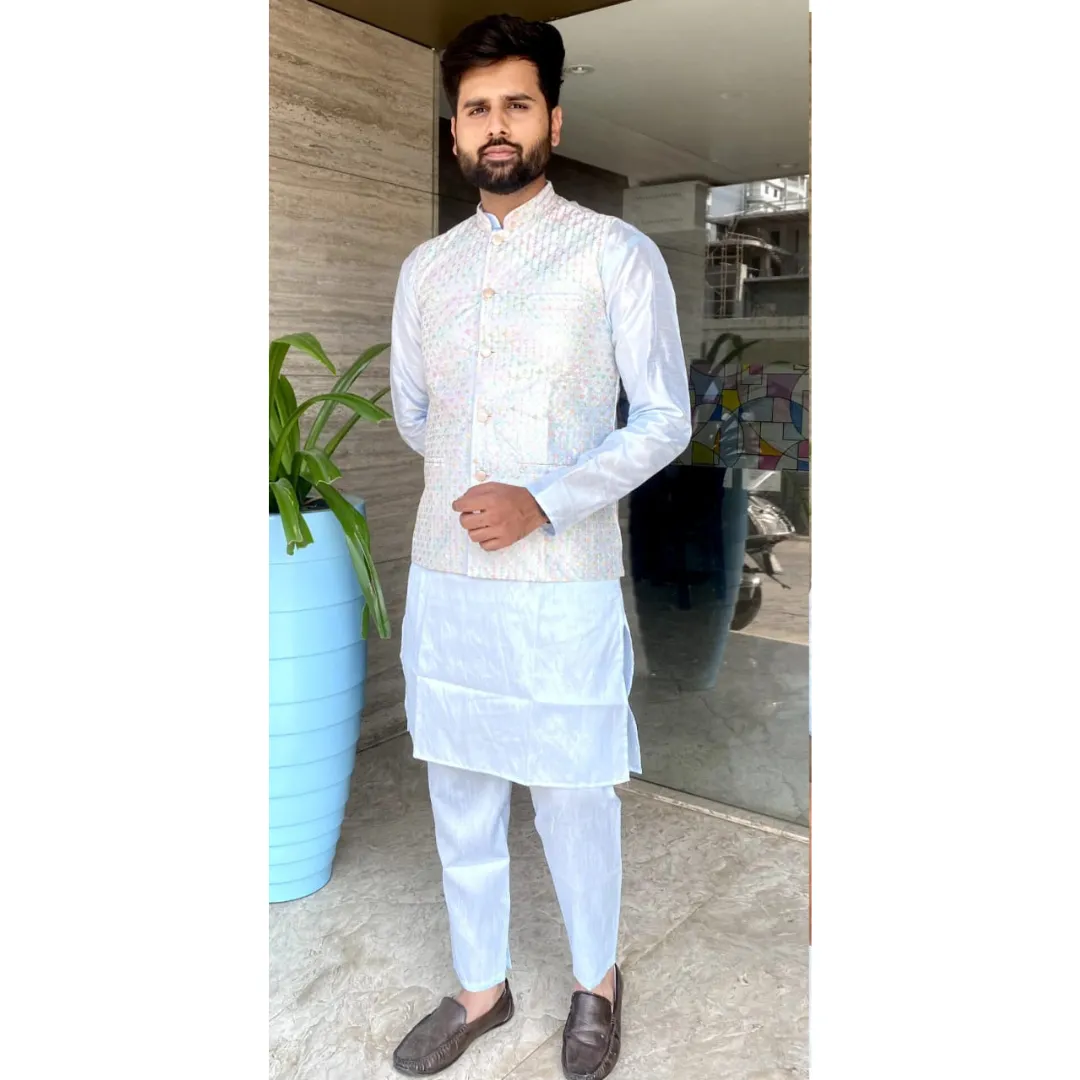 Traditional Party Wear Men Kurta Pajama with Jacket