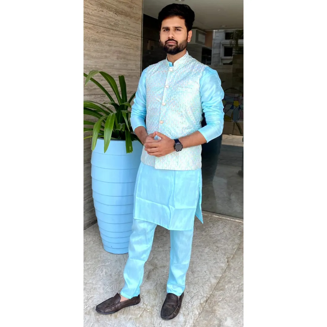 Traditional Party Wear Men Kurta Pajama with Jacket