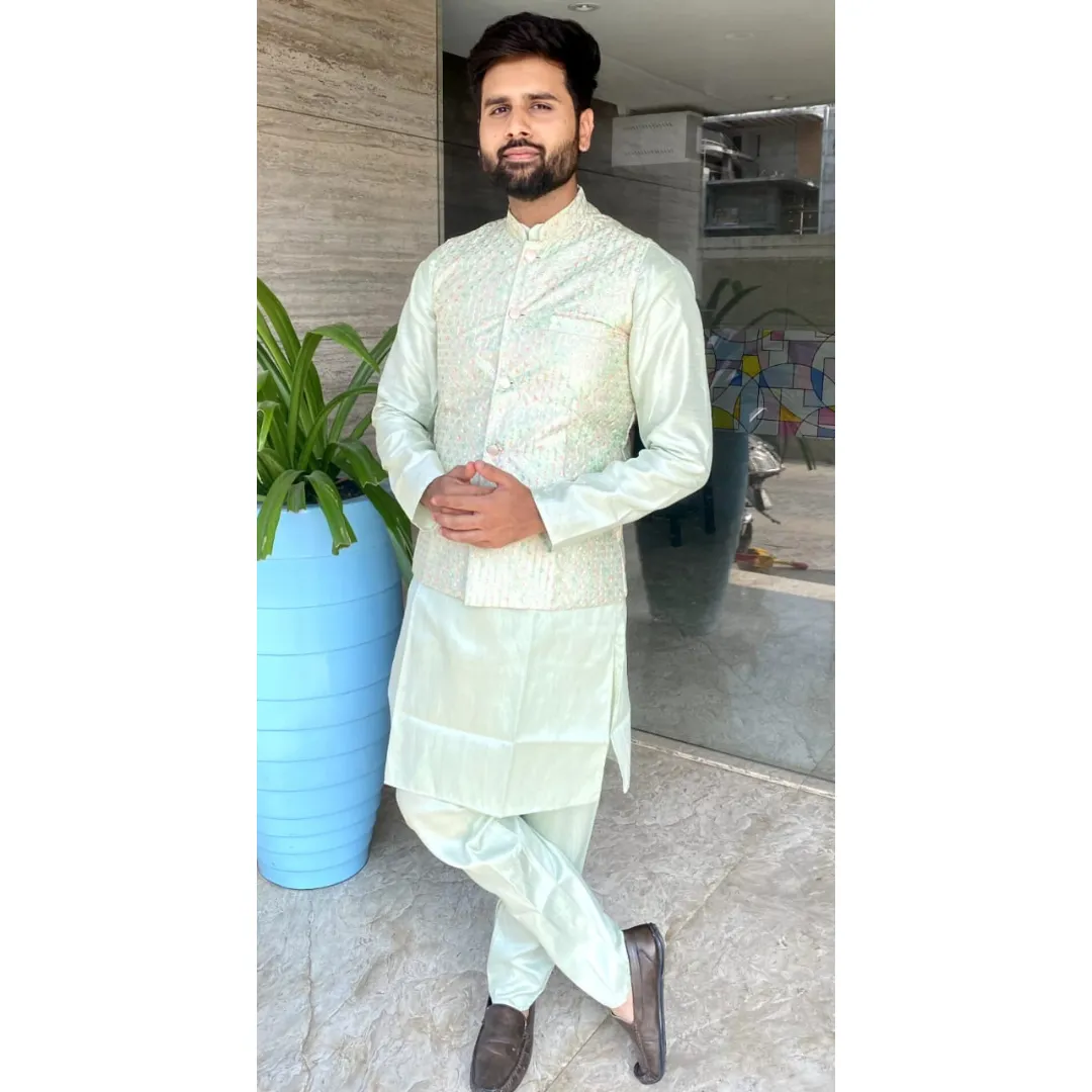 Traditional Party Wear Men Kurta Pajama with Jacket