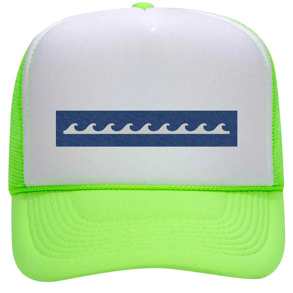 Wave Seamless Leatherette Neon 5 Panel High Crown Foam Mesh Back Trucker Hat - For Men and Women