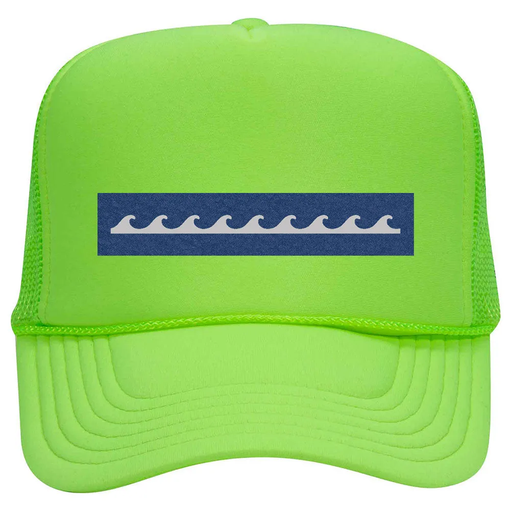 Wave Seamless Leatherette Neon 5 Panel High Crown Foam Mesh Back Trucker Hat - For Men and Women