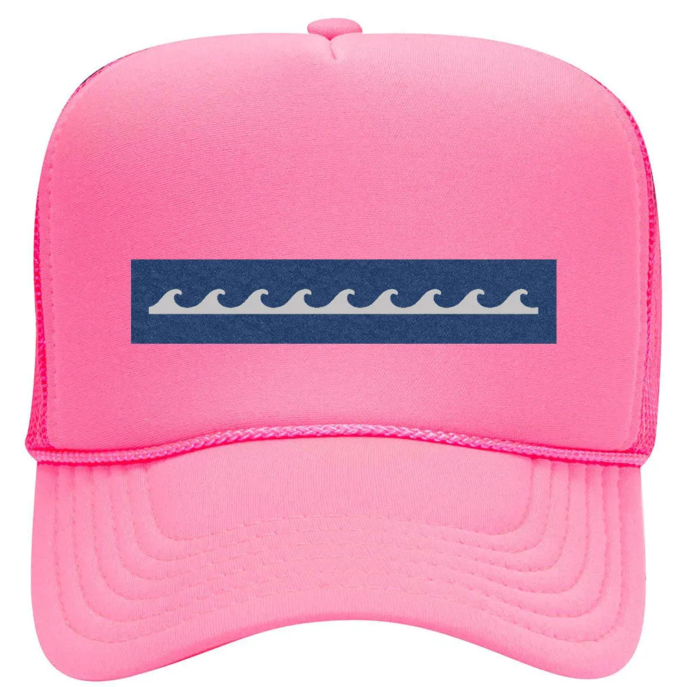 Wave Seamless Leatherette Neon 5 Panel High Crown Foam Mesh Back Trucker Hat - For Men and Women