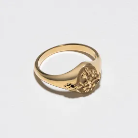 Yellow Gold Signet Ring, Oval Floral - Polished