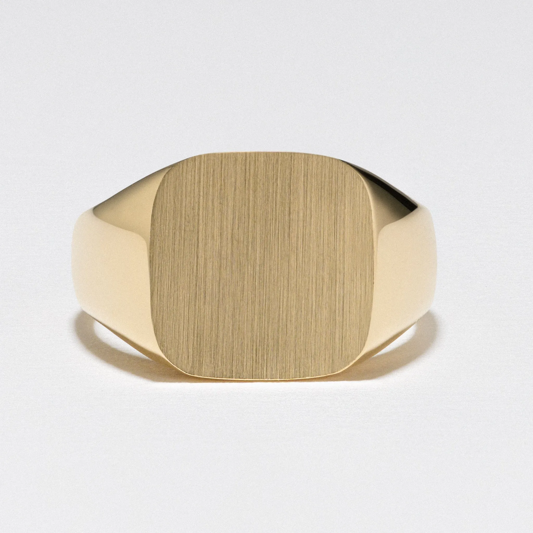 Yellow Gold Signet Ring, Square Brush Top - Polished