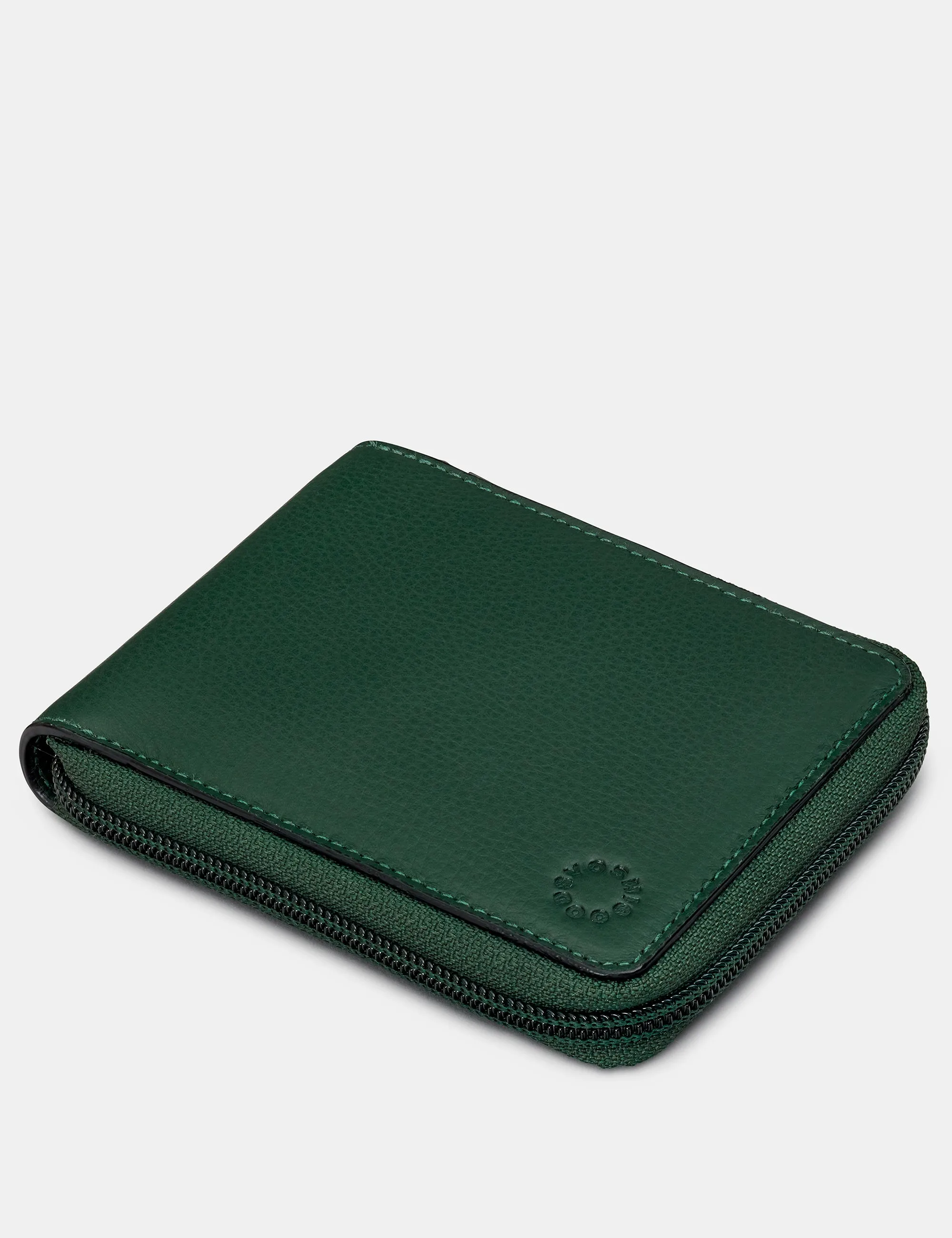 Zip Around Green And Brown Leather Wallet