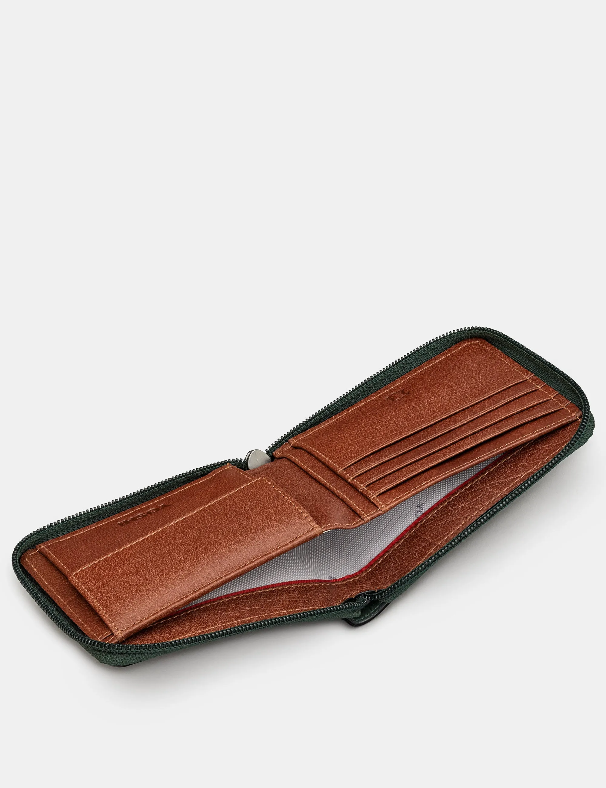 Zip Around Green And Brown Leather Wallet