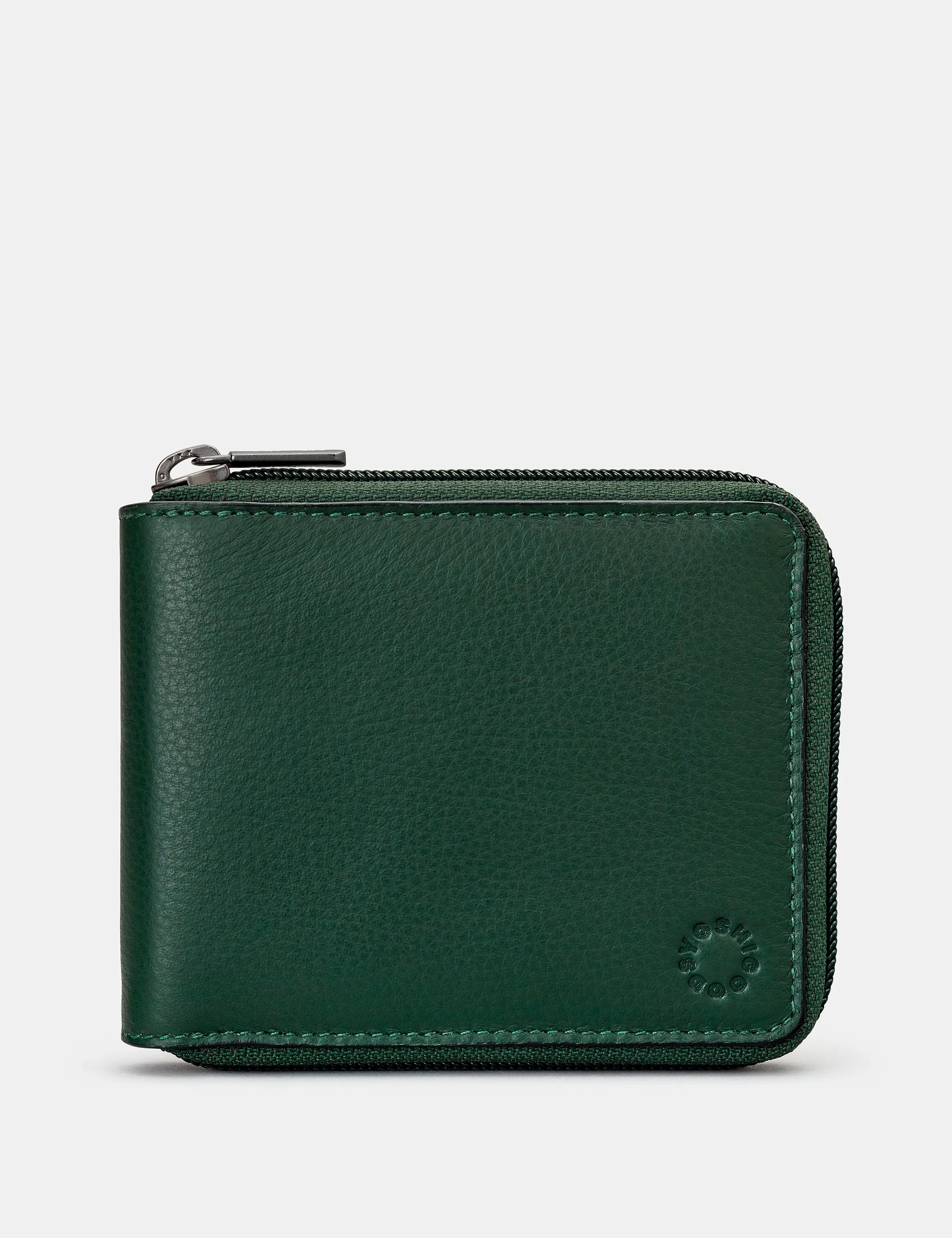 Zip Around Green And Brown Leather Wallet